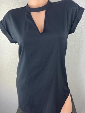 EXPRESS Pure Black Simple Professional Blouse Top S